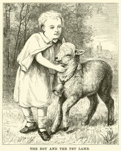 Chlapec a jehněčí mazlíček (rytina) od English School