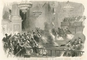 Vypálení divadla Covent Garden v Londýně - útěk Maškarádů od English School