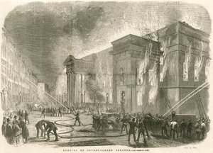 Vypálení divadla Covent Garden v Londýně ráno 5. března 1856 od English School