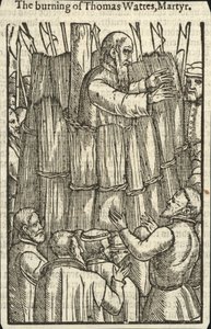 Upálení mučedníka Tomáše Wattese (rytina) od English School