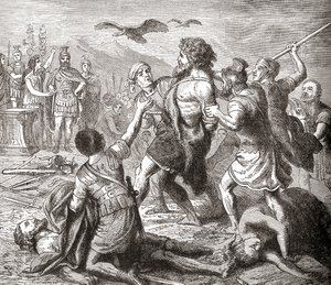 Zajetí Teutobocha, legendárního obra a krále Germánů, z Ilustrované historie světa Warda a Locka, hospoda. c.1882 od English School