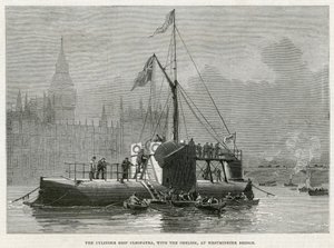 Válcová loď Cleopatra s obeliskem na Westminster Bridge od English School