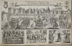 Popis hradu Windsor, ilustrace z Acts and Monuments od Johna Foxe, deváté vydání, hospoda. 1684 od English School