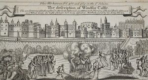 Popis hradu Windsor, ilustrace z Acts and Monuments od Johna Foxe, deváté vydání, hospoda. 1684 od English School