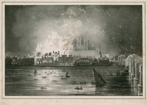 Zničení budovy parlamentu požárem dne 16. října 1834 od English School