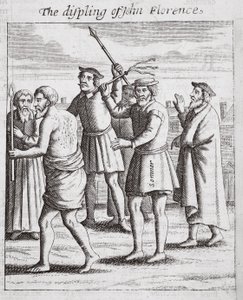 The displing of John Florence, ilustrace z Acts and Monuments od Johna Foxe, deváté vydání, pub. 1684 od English School