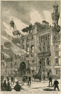 Požár divadla Alhambra - ruiny, načrtnuté ráno po požáru, 7. prosince 1882 od English School