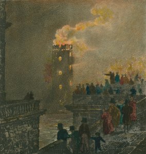 Požár z mostu Waterloo 5. ledna 1826 od English School