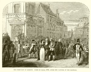 První den svobody. Scéna v Paříži, 1789, po dobytí Bastily od English School