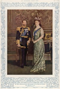 První přirozená barevná fotografie krále Jiřího V. (1865-1936) a královny Marie (1867-1953) v roce 1914, reprodukovaná v The Illustrated London News, 4. května 1935 od English School
