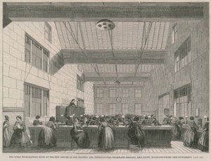 Velká telegrafní místnost v nových kancelářích Electric and International Telegraph Company od English School