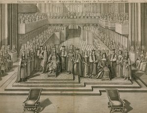 Intronizace jejich Veličenstva krále Jakuba II. a královny Marie ve Westminsterském opatství od English School
