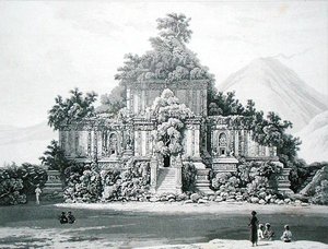Velký chrám v Brambanan, deska 35 ze svazku II „Historie Jávy“ od Thomase Stamforda Rafflese (1781-1826), vydáno 1817 (litografie) od English School