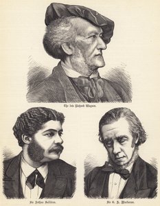 Zesnulý Richard Wagner, Sir Arthur Sullivan, Sir G A Macfarren (rytina) od English School