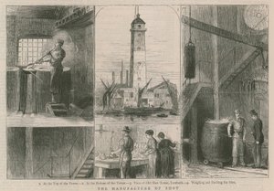 Výroba broků; pohled na Old Shot Tower, Lambeth od English School