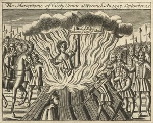 Umučení Cicely Ormesové v Norwichi, 23. září 1557 (rytina) od English School