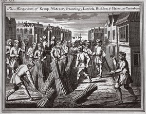 Das Martyrium von Kemp, Waterer, Prowting, Lowick, Hudson und Haies in Canterbury, Illustration aus 