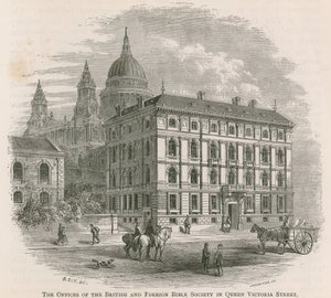 Kanceláře Britské a zahraniční biblické společnosti v Queen Victoria Street v Londýně od English School