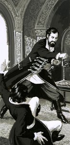 Rozhořčený princ Adam udeřil svého komorníka tvrdě přes obličej (kvaš na papíře) od English School