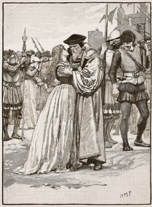 Rozchod sira Thomase Mora a jeho dcery, ilustrace z Cassells Illustrated History of England (sépiová fotografie) od English School