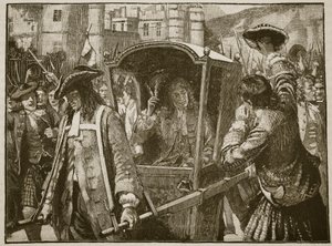 Obyvatelé Edinburghu doprovázející vévodu z Hamiltonu do paláce Holyrood, ilustrace z Cassells Illustrated History of England (sépiová fotografie) od English School