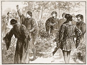 Hádka v Temple Gardens, ilustrace z Cassells Illustrated History of England (sépiová fotografie) od English School