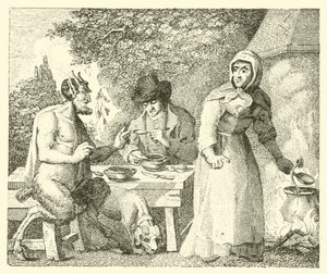 Satyr a poutník (rytina) od English School