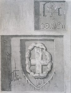 Podpis Anny Boleyn s Tudorovskou růží během jejího uvěznění v Tower of London a další vězeň vyřezávání kříže, 1815 od English School