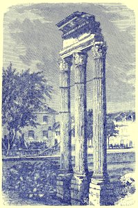 Tři sloupy v Castorově chrámu, ilustrace z Dějiny Říma od Victora Duruye, publikované v roce 1884 (digitálně vylepšený obrázek) od English School