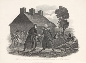 Nečekané setkání lorda Wellingtona a Bluchera v hospodě La Belle Alliance. T Kelly, 1811 od English School