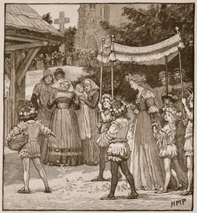 Svatba Jacka z Newbury: průvod nevěst, ilustrace z Cassells Illustrated History of England (sépiová fotografie) od English School