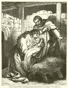 „Zabalili ho do plének a položili do jeslí“, sv. Lukáš, ii, 7 (rytina) od English School