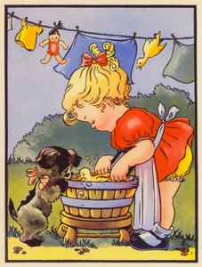 "Takto pereme naše oblečení" (barevná litografie) od English School
