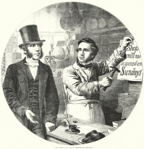 "Tento obchod nebude v neděli otevřen" (rytina) od English School