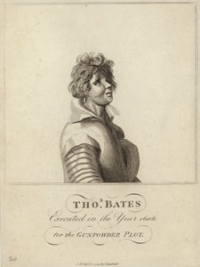 Thomas Bates popraven v roce 1606 za spiknutí střelného prachu od English School