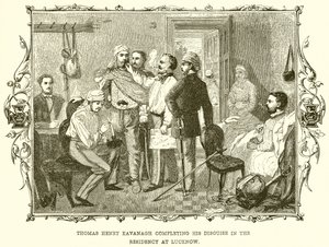Thomas Henry Kavanagh dokončuje svůj převlek v rezidenci v Lucknow od English School