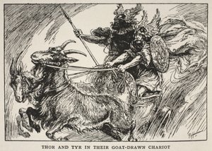 Thor a Tyr na voze taženém kozami. od English School