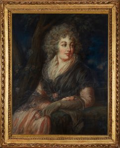 Tříčtvrteční portrét dámy v šatech z osmnáctého století (pastel) od English School