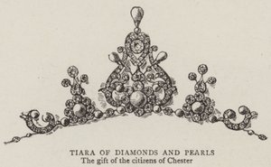 Diadém z diamantů a perel (rytina) od English School