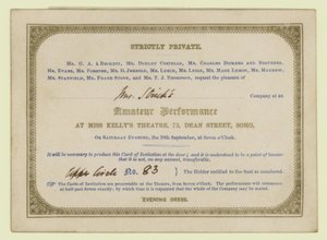 Vstupenka na amatérské dramatické představení Charlese Dickense, 1845 od English School