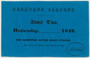 Vstupenka do Cremorne Gardens, Londýn, 1848 od English School