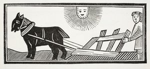 Tis a Pluh, který rozbíjí útroby Země pro zasetí kukuřice, ilustrace z Chap-books of the Eighteenth Century od Johna Ashtona, hospoda. 1882 od English School