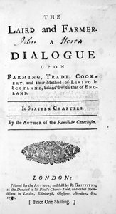 Titulní strana knihy Laird a farmář od autora známého katechismu, vydaného 1750 od English School
