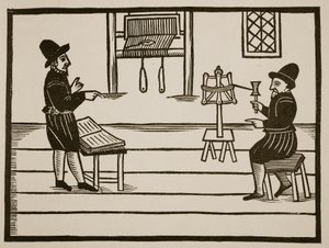 Titulní strana Pravdivého diskurzu dvou neslavných proroků, Richarda Farnhama, Weavera, z White-Capel, a Johna Bulla, Weavera, ze Saint Botolphs, Algate od TH 1636 (sépiová fotografie) od English School