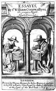 Titulní strana k esejům sira Williama Cornwallise, tisk vytvořil Thomas Cecill, vydáno 1632 od English School
