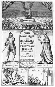 Titulní strana k Božskému právu a originálu civilního soudce od Boha, vyrytý Edward Gee, 1658 od English School