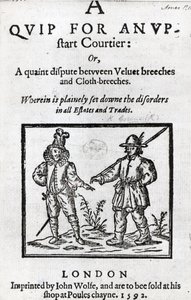 Titulní strana knihy A Quip for an Upstart Courtier (Vtípek pro vzpurného dvořana), Robert Greene, 1592 od English School