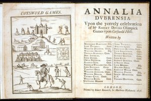 Titulní strana Annalia Dubrensia: Upon the Yeerely oslava pana Roberta Doversa Olimpick Games upon Cotswold Hills, 1636 od English School