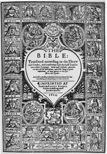Titulní strana pro anglický překlad Ženevské bible, 1614 od English School