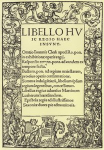 Titulní strana Jindřicha VIII. Obrana římskokatolické víry od English School
